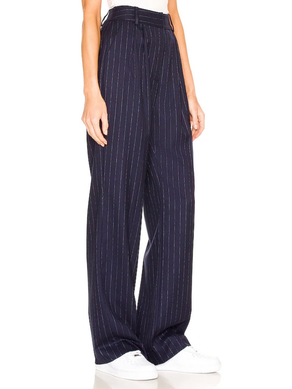 Favorite Daughter Favorite Pant Women's 6 Navy Pinstripe High Rise Raw Hem NWT